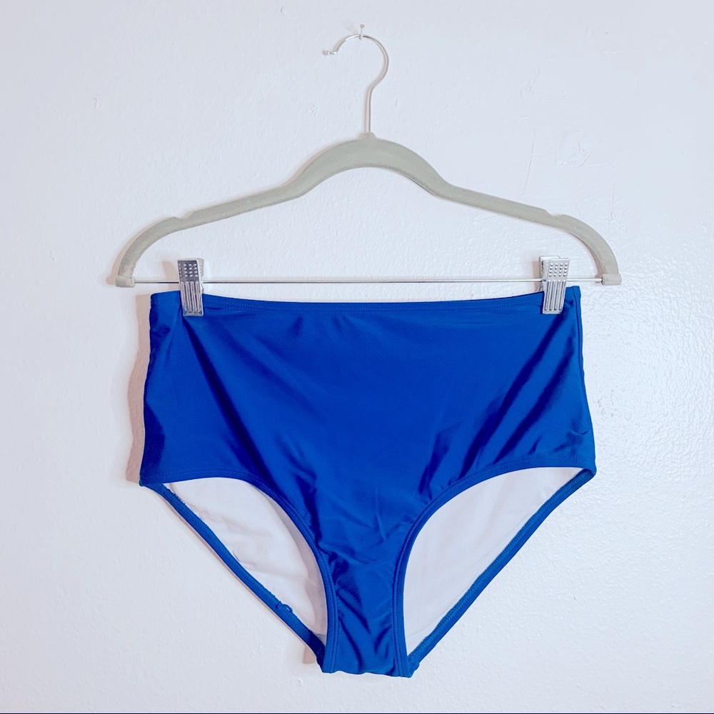 Red Dress High Waisted Blue Bikini Bottoms